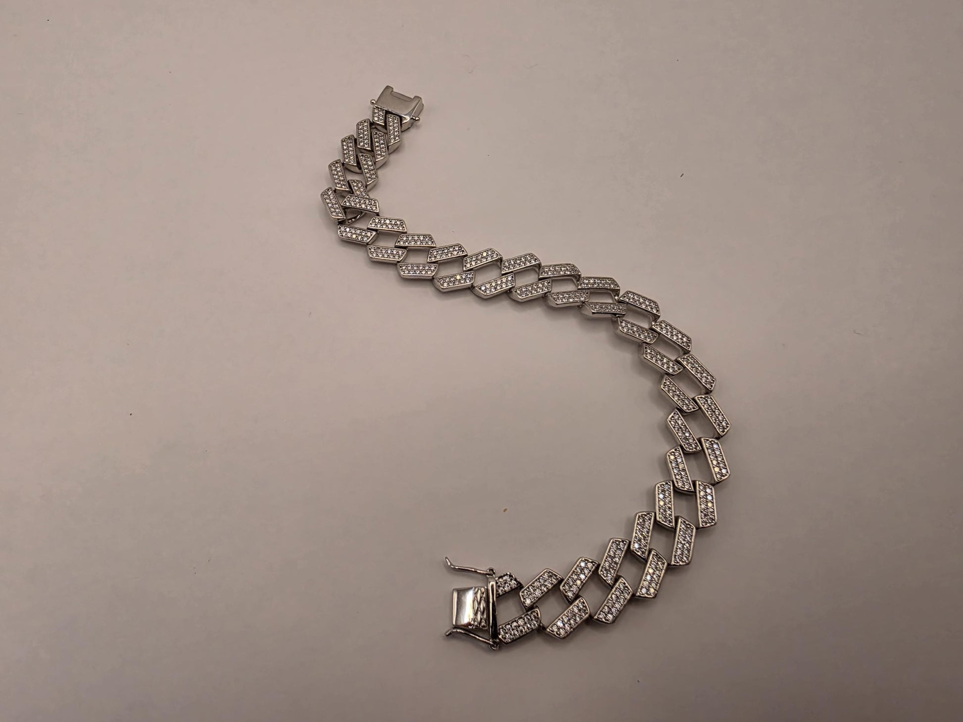 Sterling Silver Pave Cuban Link Bracelet | 925 Silver Iced Out Chain Bracelet 8 Inch