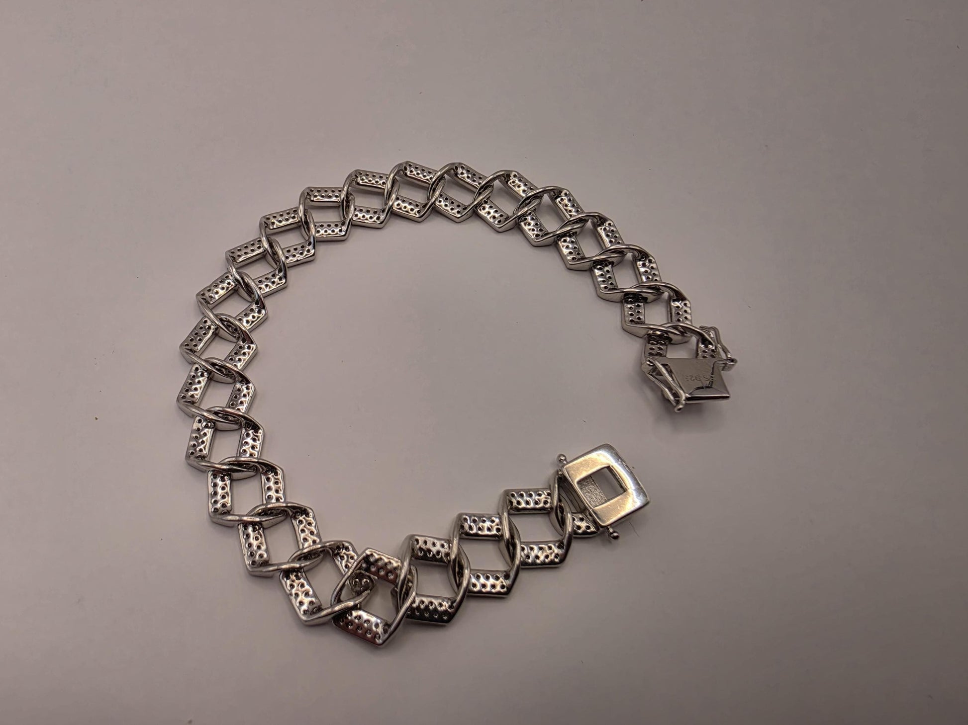 Sterling Silver Pave Cuban Link Bracelet | 925 Silver Iced Out Chain Bracelet 8 Inch