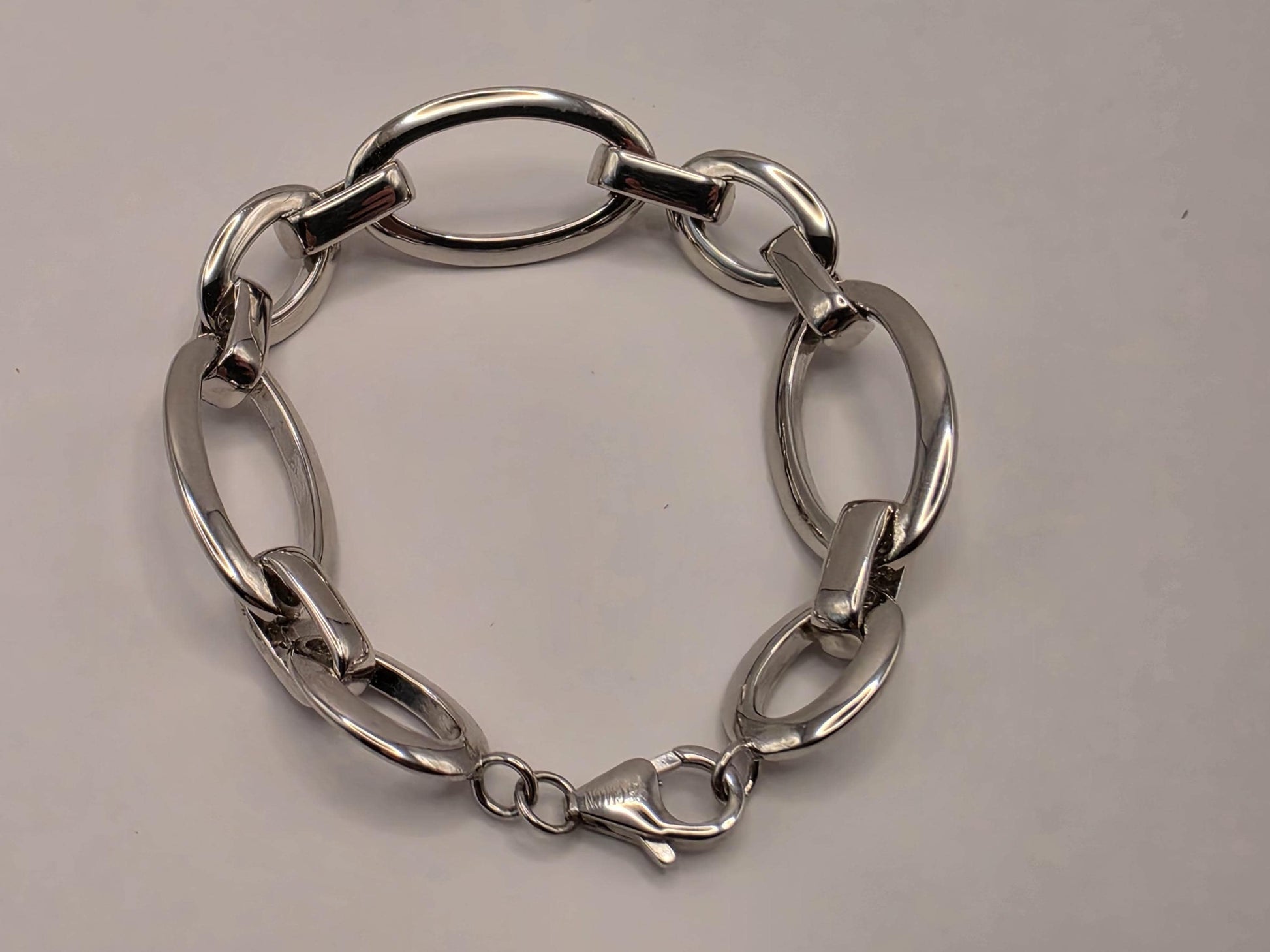 Sterling Silver Oval Cable Chain Bracelet | 925 Silver Large Link Bracelet 7 Inch