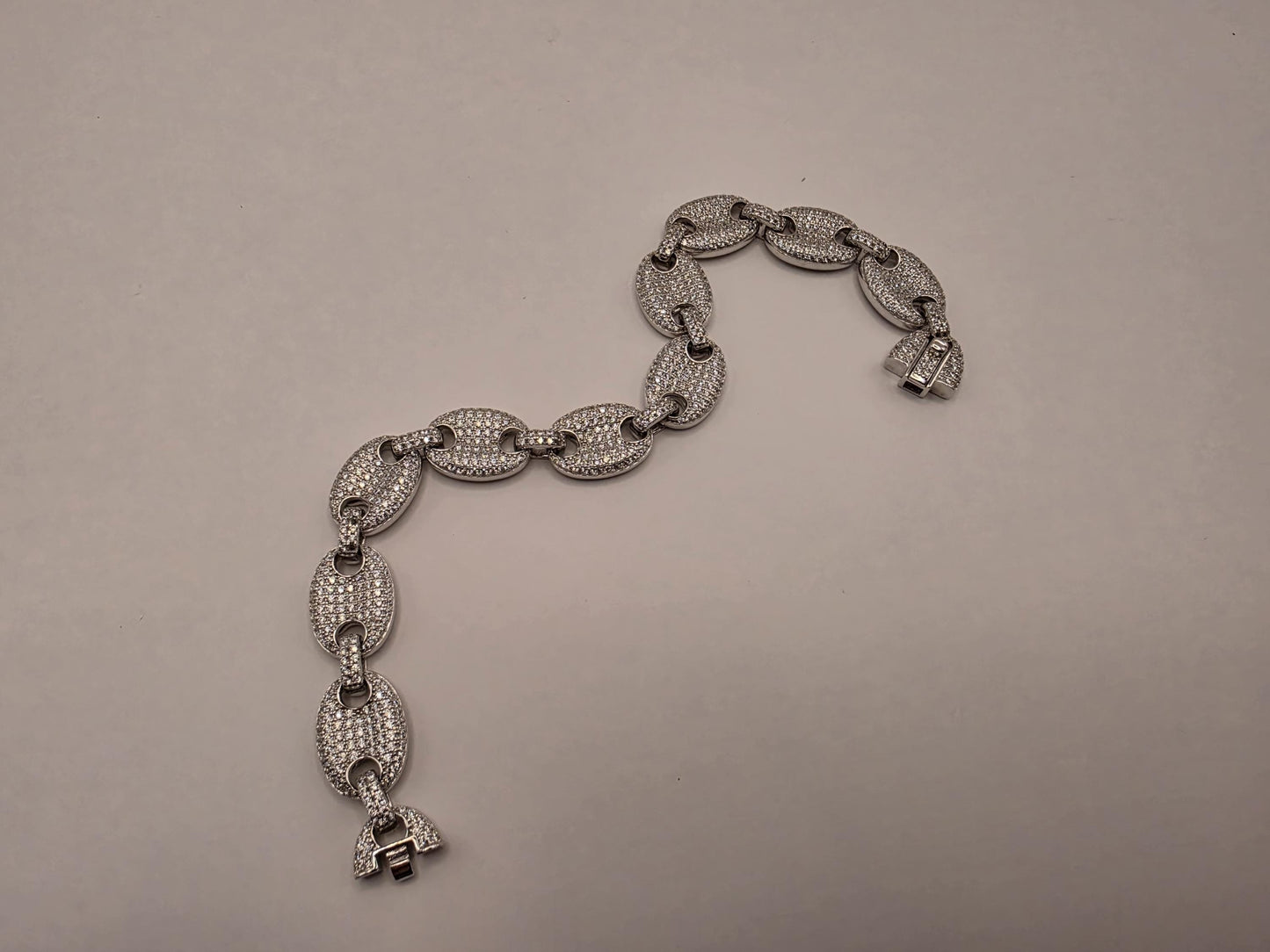 Sterling Silver Pave Mariner Link Bracelet | 925 Silver Iced Out Oval Link Bracelet 8.5 Inch