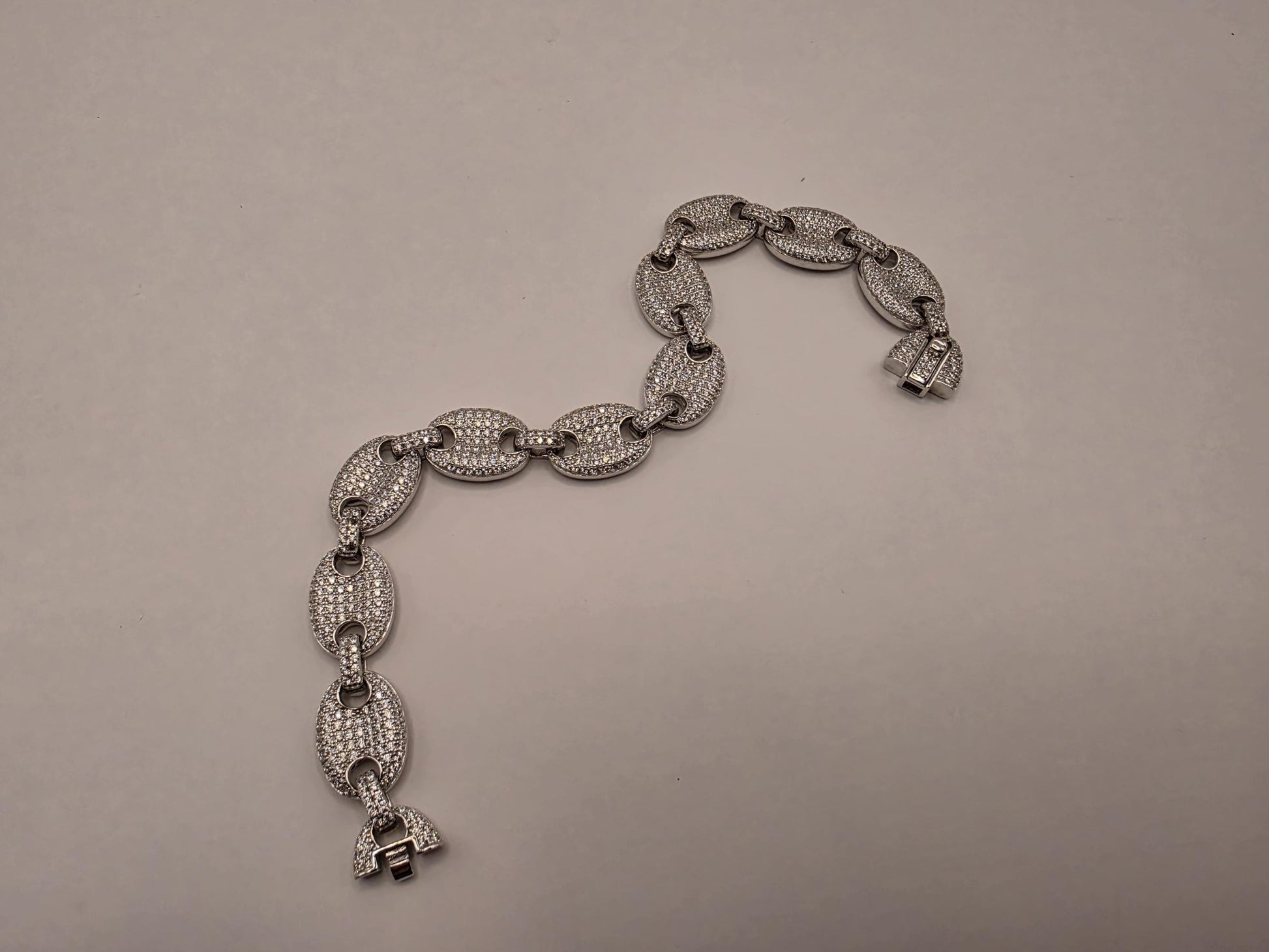 Sterling Silver Pave Mariner Link Bracelet | 925 Silver Iced Out Oval Link Bracelet 8.5 Inch