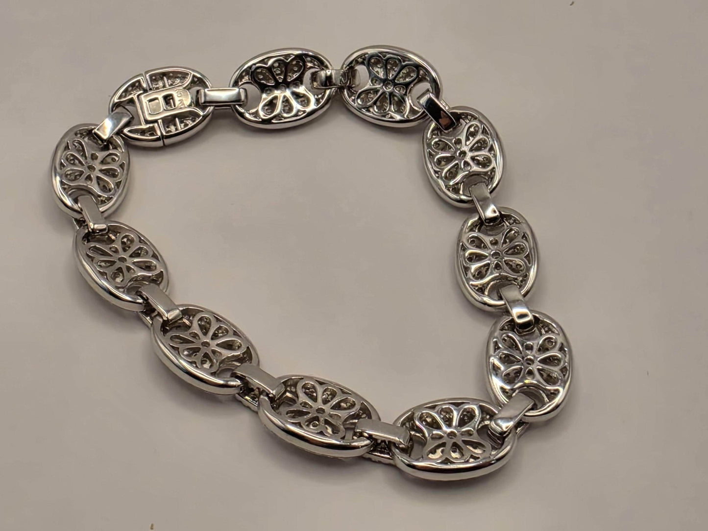 Sterling Silver Pave Mariner Link Bracelet | 925 Silver Iced Out Oval Link Bracelet 8.5 Inch