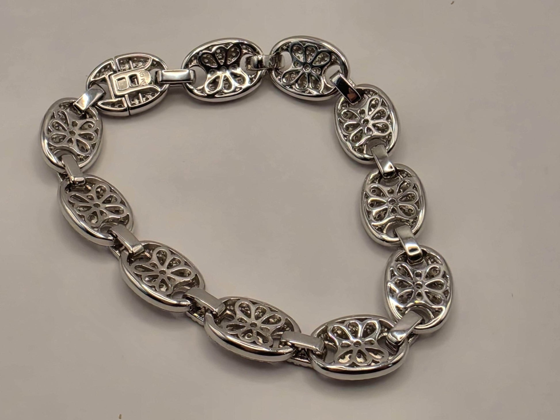 Sterling Silver Pave Mariner Link Bracelet | 925 Silver Iced Out Oval Link Bracelet 8.5 Inch