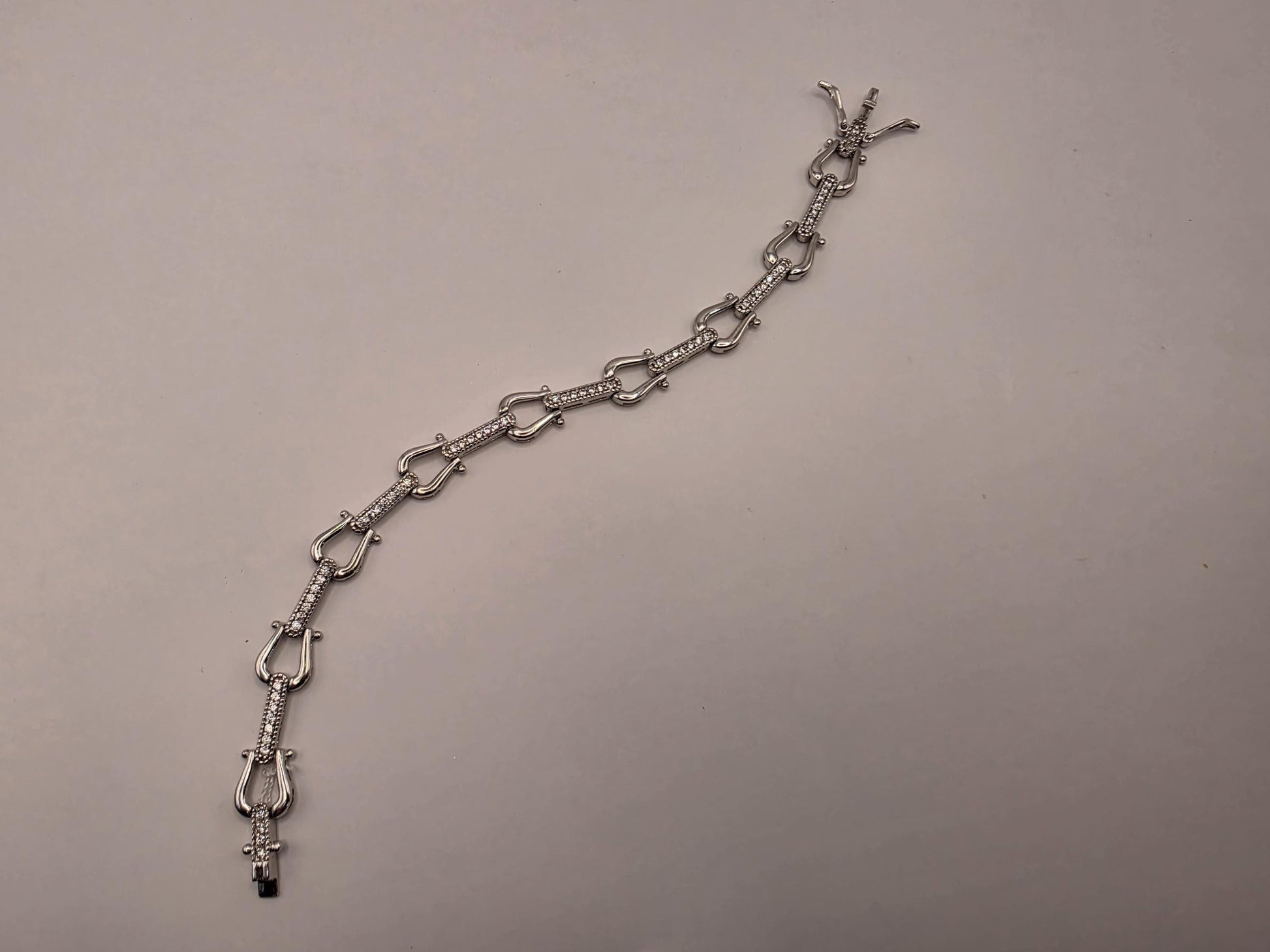 Sterling Silver Shackle Link Chain Bracelet | 925 Silver U-Link Pave Bracelet 7.5 Inch