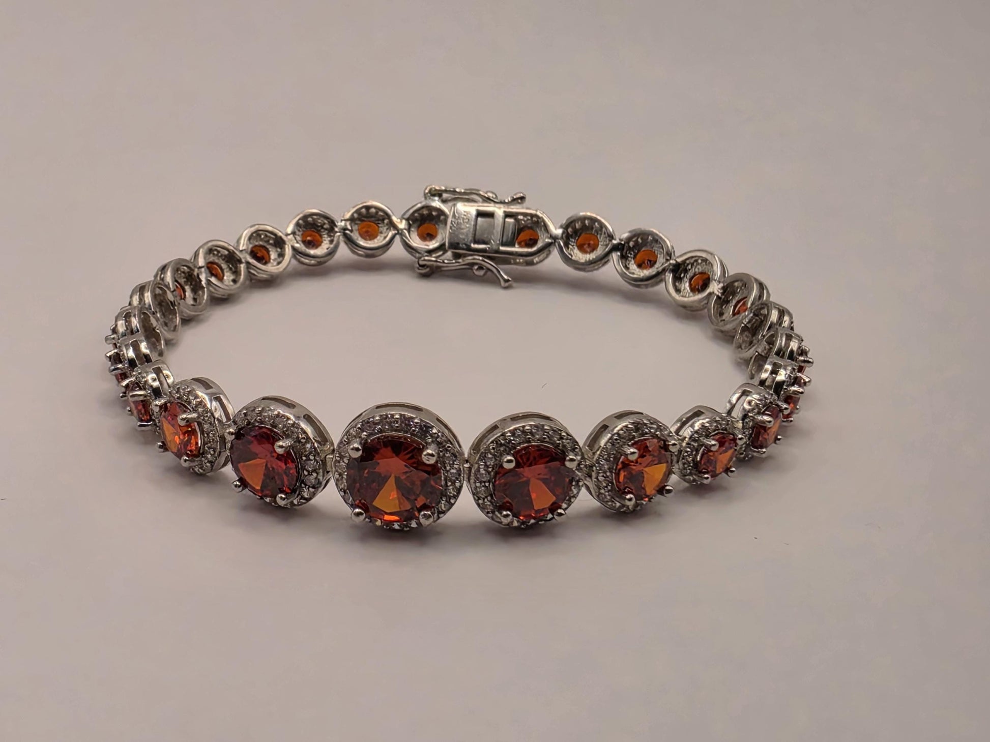 Sterling Silver Red CZ Halo Tennis Bracelet | 925 Silver Graduating Stone Bracelet 7.75 Inch