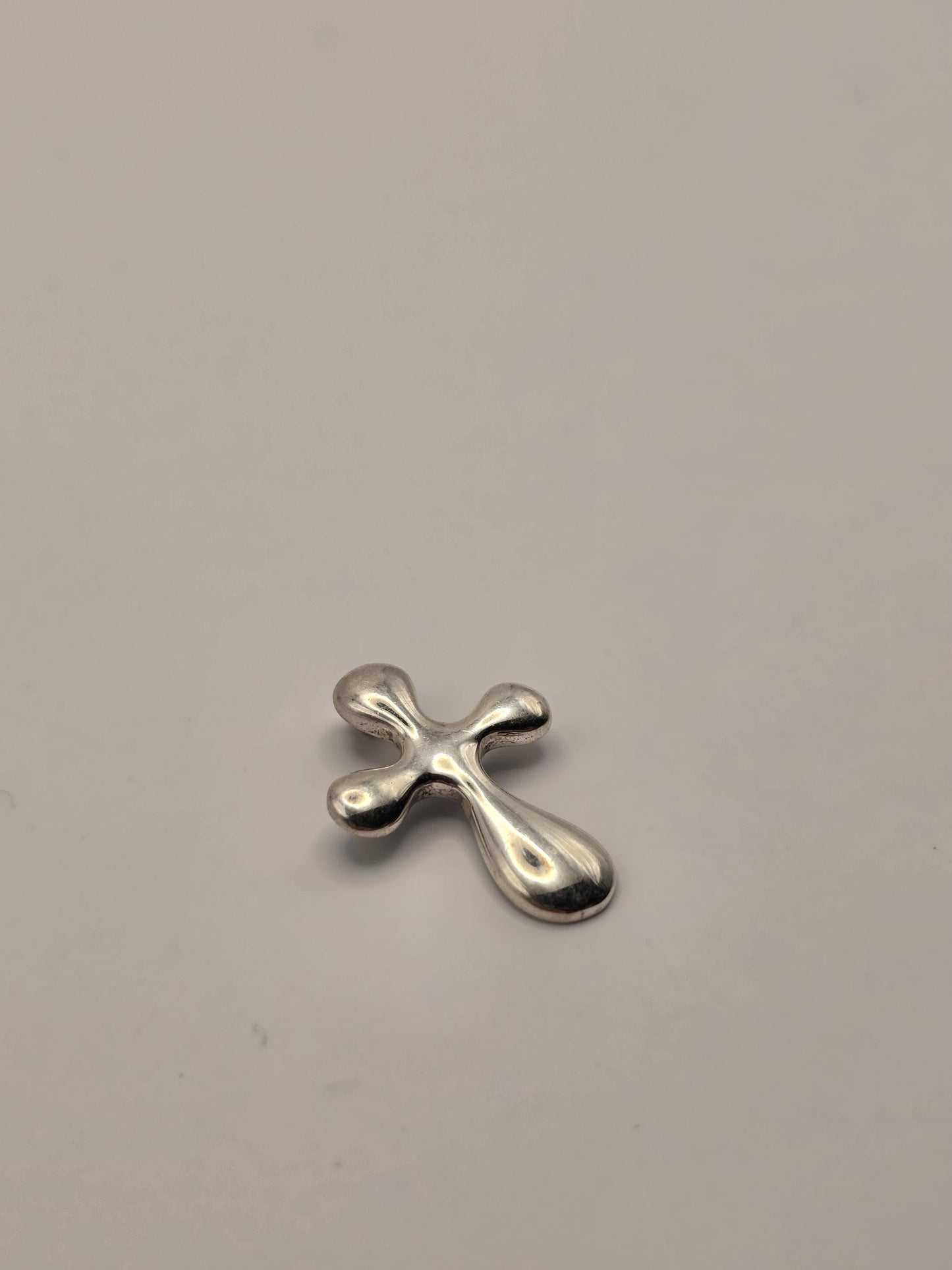 Sterling Silver Puffy Cross Pendant, Smooth Rounded Bubble Cross 925