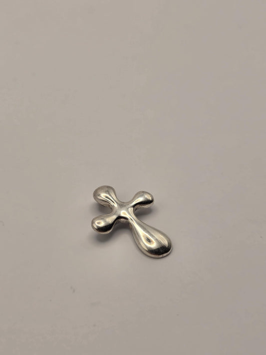 Sterling Silver Puffy Cross Pendant, Smooth Rounded Bubble Cross 925
