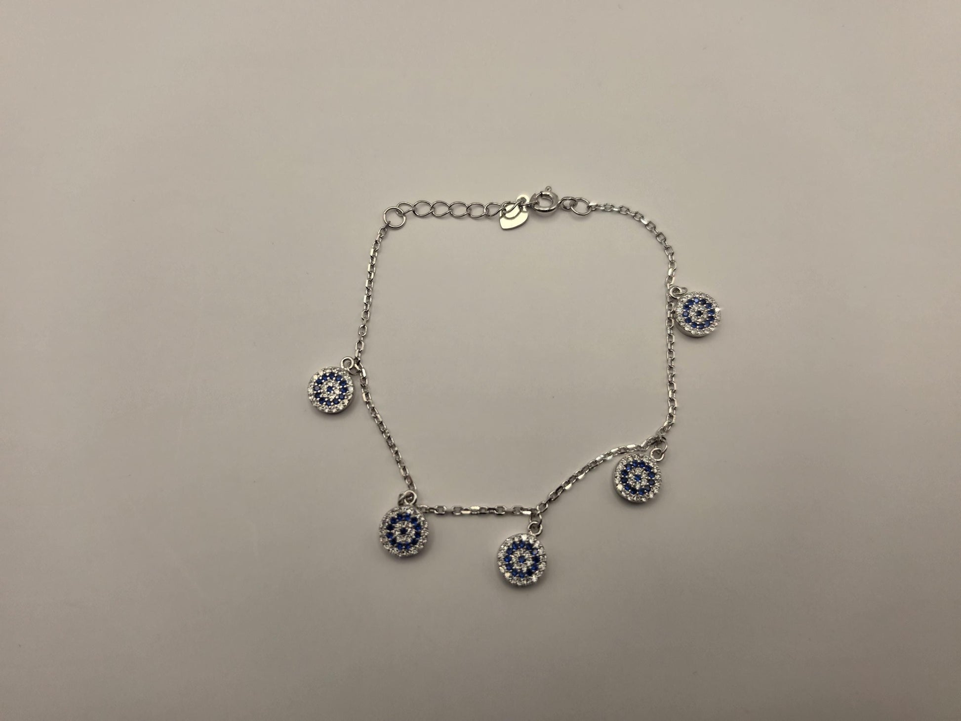 Sterling Silver Evil Eye Charm Bracelet, Five Station Dangle Chain 925