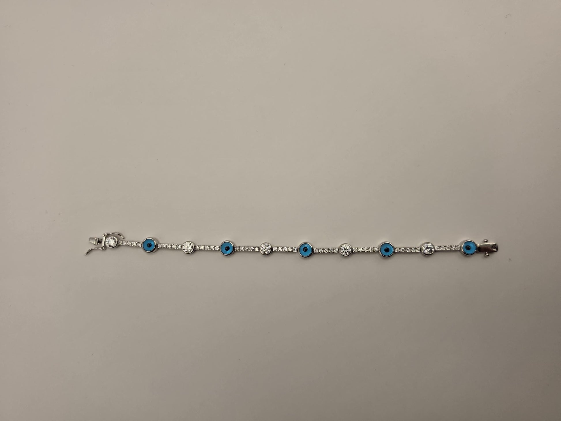 Sterling Silver Evil Eye Tennis Bracelet, Blue Enamel CZ Station 925
