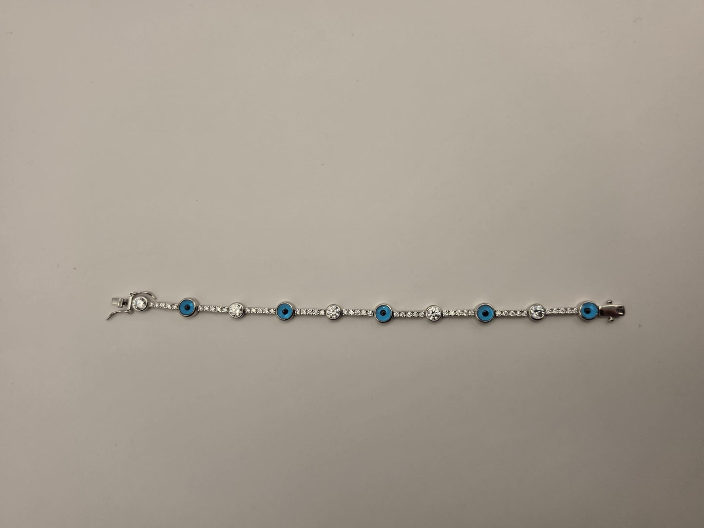 Sterling Silver Evil Eye Tennis Bracelet, Blue Enamel CZ Station 925