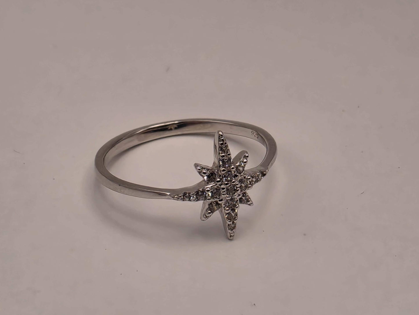 Sterling Silver North Star CZ Ring, Dainty Celestial Band 925 Size 7