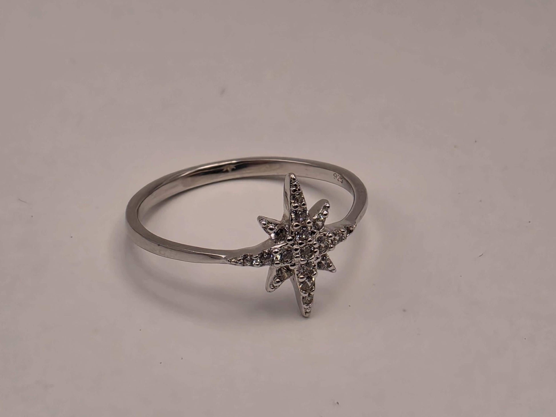 Sterling Silver North Star CZ Ring, Dainty Celestial Band 925 Size 7