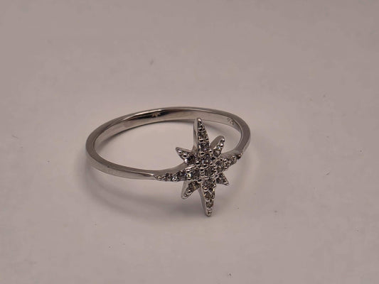 Sterling Silver North Star CZ Ring, Dainty Celestial Band 925 Size 7