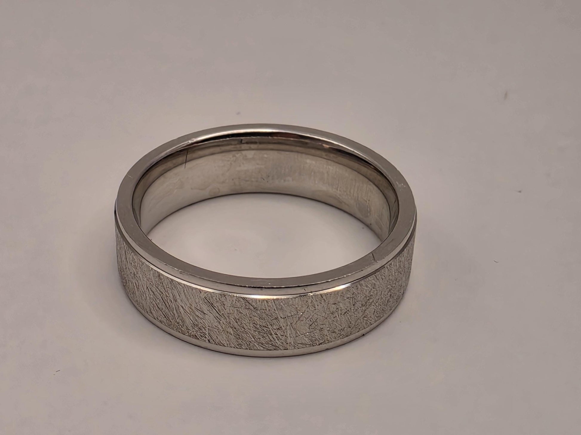 Sterling Silver Brushed Wide Band Ring, Matte Finish Stepped Edge 925 Size 8