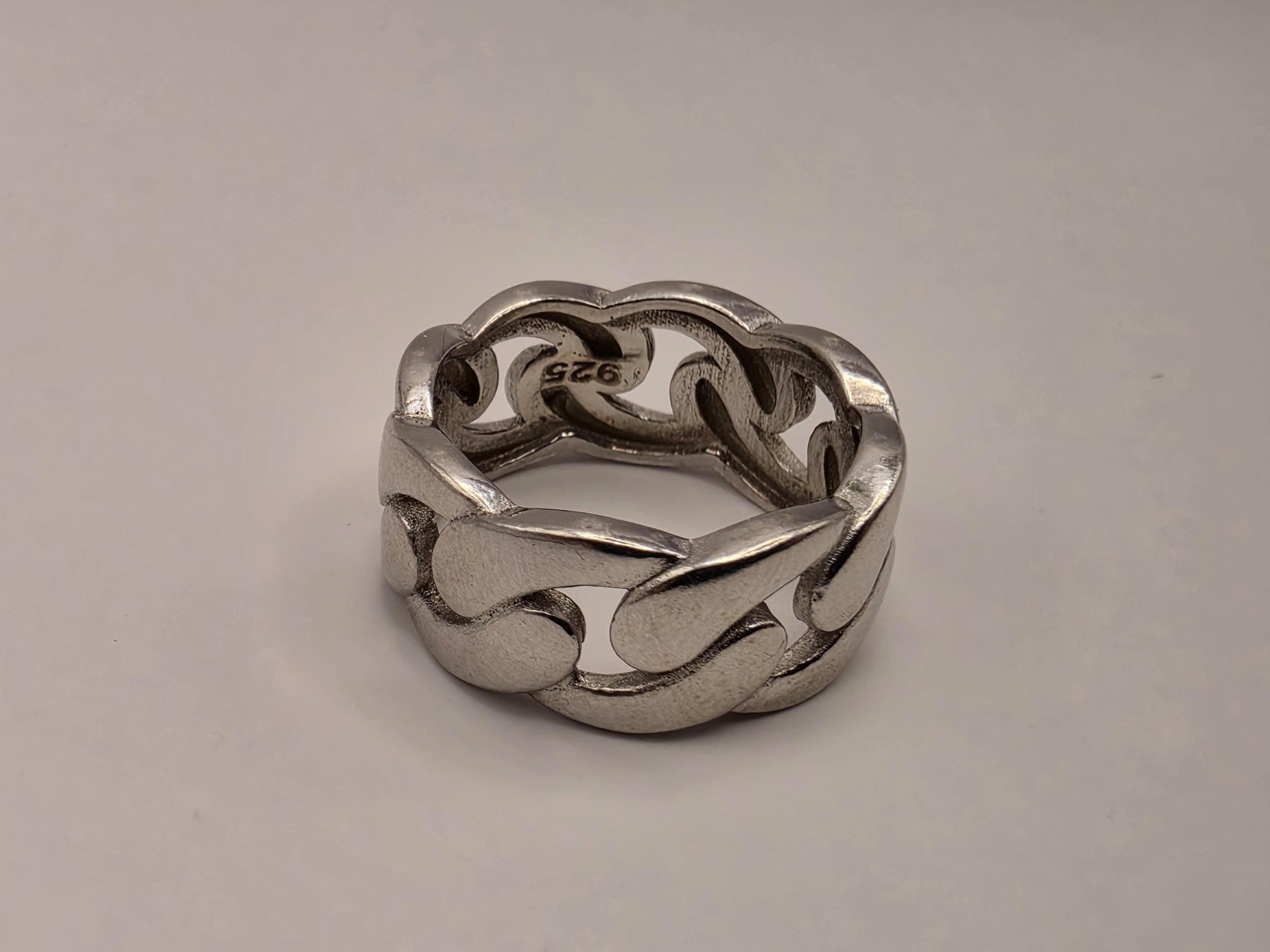 Sterling Silver Cuban Link Band Ring, Wide Polished Chain Style 925 Size 7