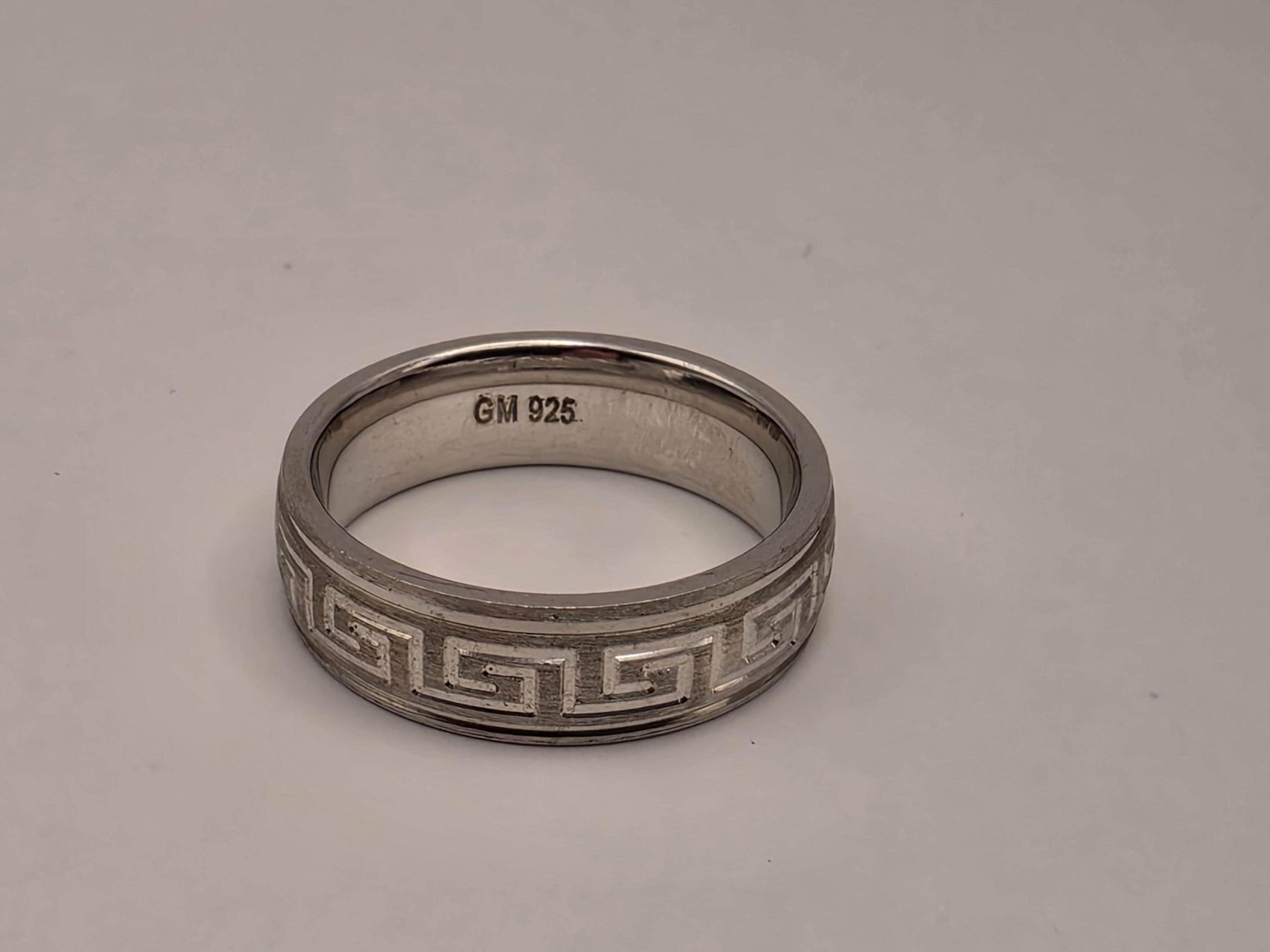 Sterling Silver Greek Key Band Ring, Engraved Pattern 925 Size 7