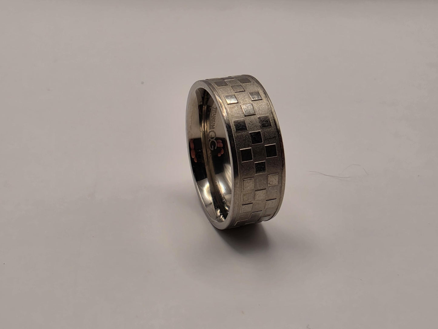 Sterling Silver Brick Pattern Band Ring, Wide Etched Design 925 Size 9