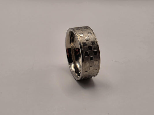 Sterling Silver Brick Pattern Band Ring, Wide Etched Design 925 Size 9