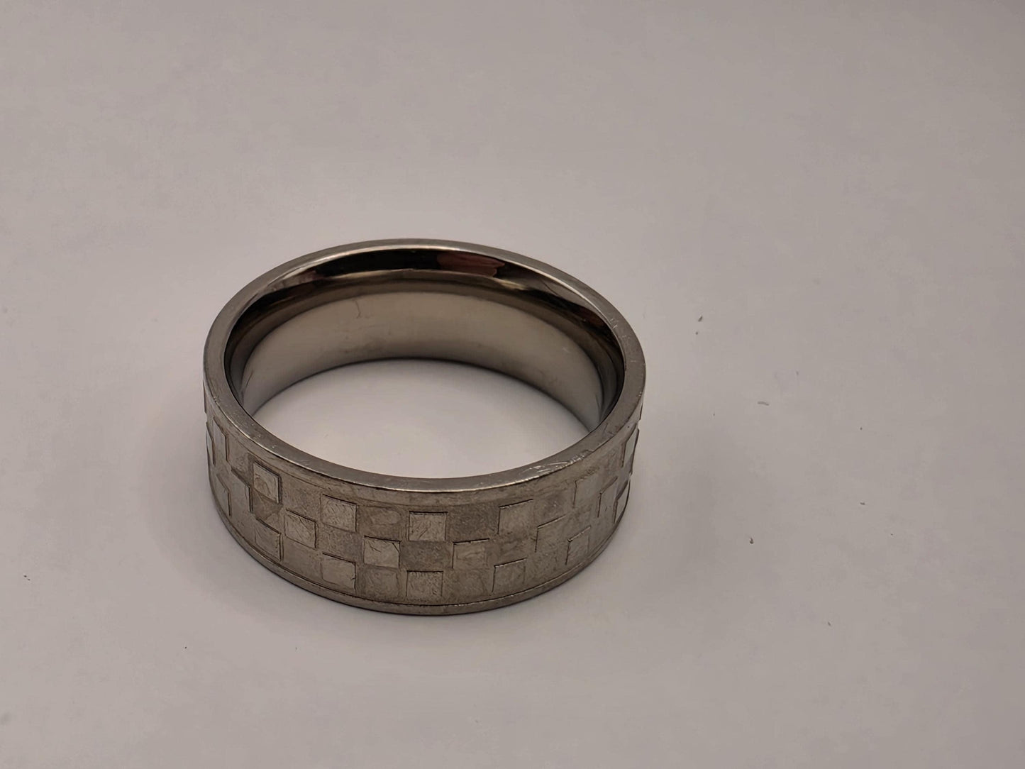 Sterling Silver Brick Pattern Band Ring, Wide Etched Design 925 Size 9