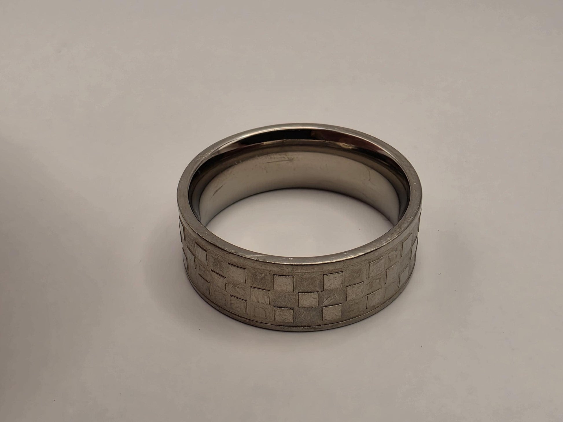 Sterling Silver Brick Pattern Band Ring, Wide Etched Design 925 Size 9