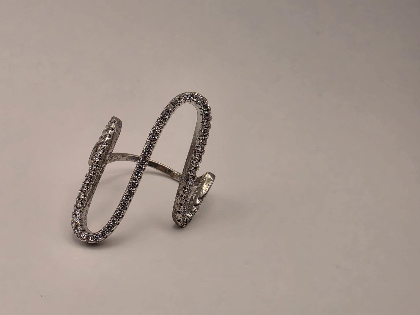 Sterling Silver CZ Pave Paperclip Ring, Tall Open Loop Band 925 Size 5.5