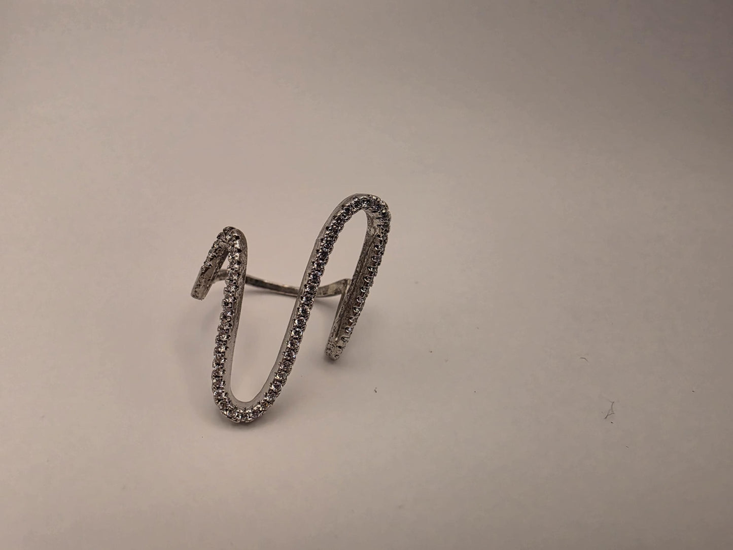 Sterling Silver CZ Pave Paperclip Ring, Tall Open Loop Band 925 Size 5.5