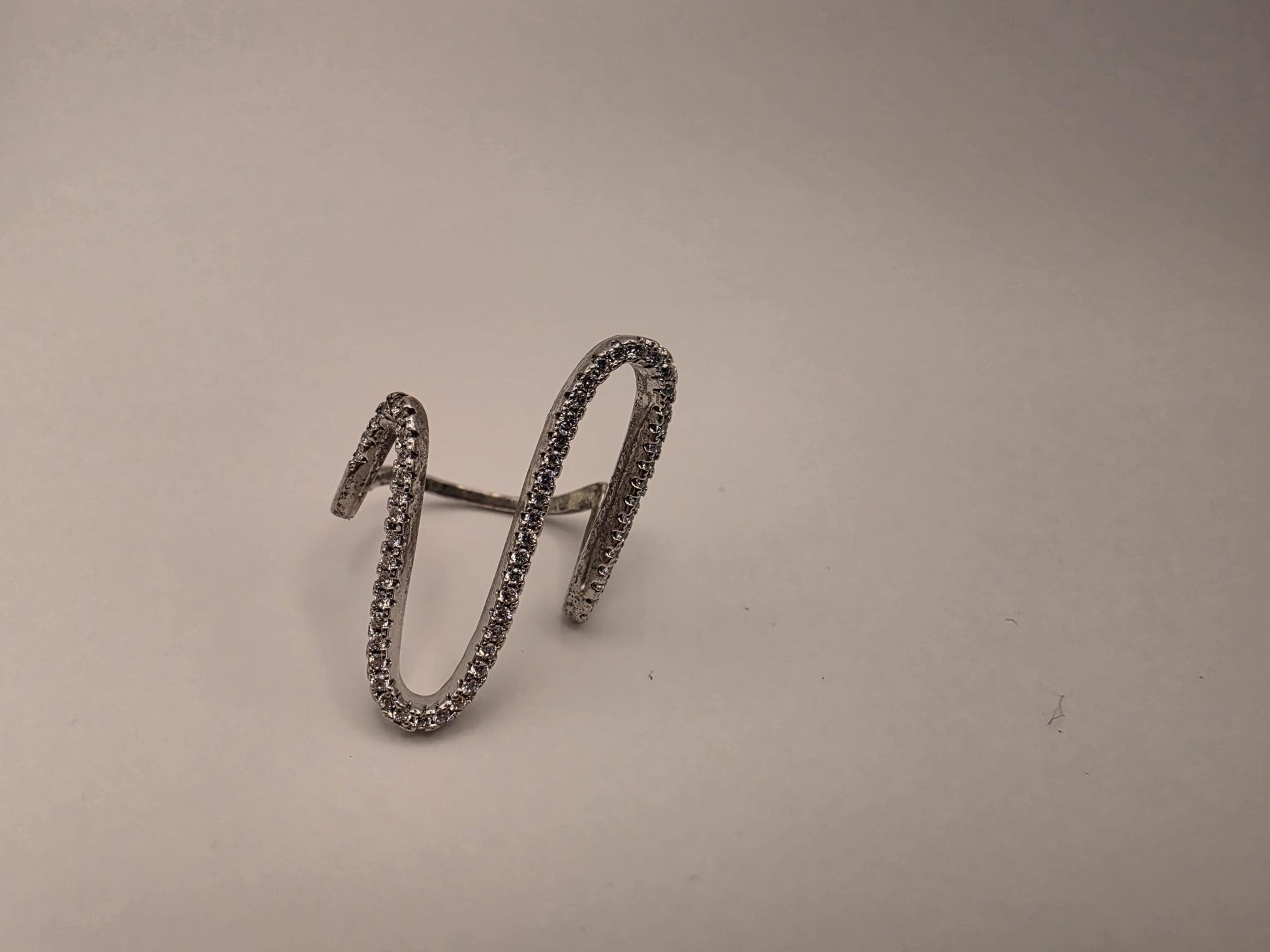 Sterling Silver CZ Pave Paperclip Ring, Tall Open Loop Band 925 Size 5.5