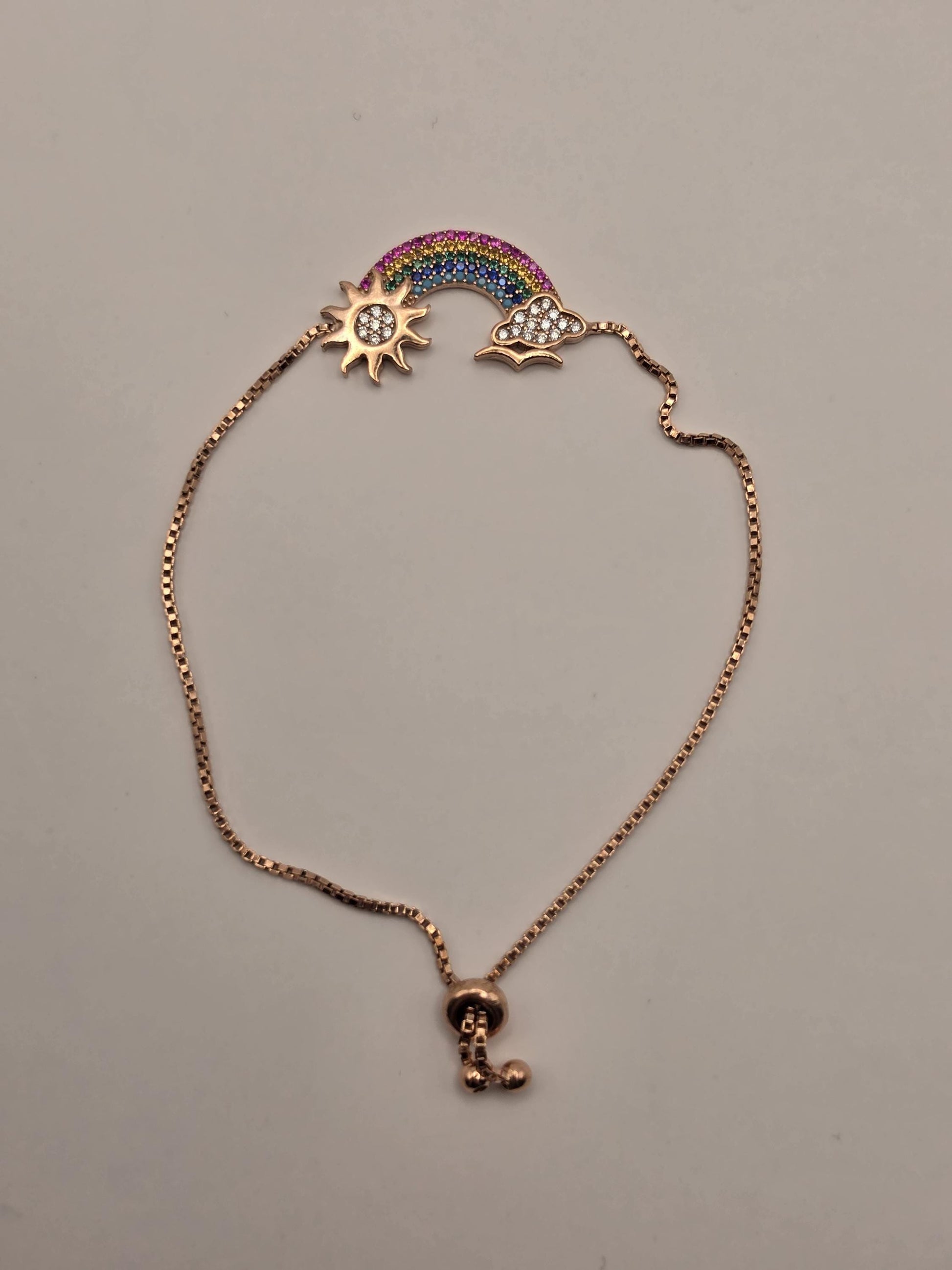 Rose Gold Plated Sterling Silver Rainbow Bracelet, Adjustable Box Chain 925