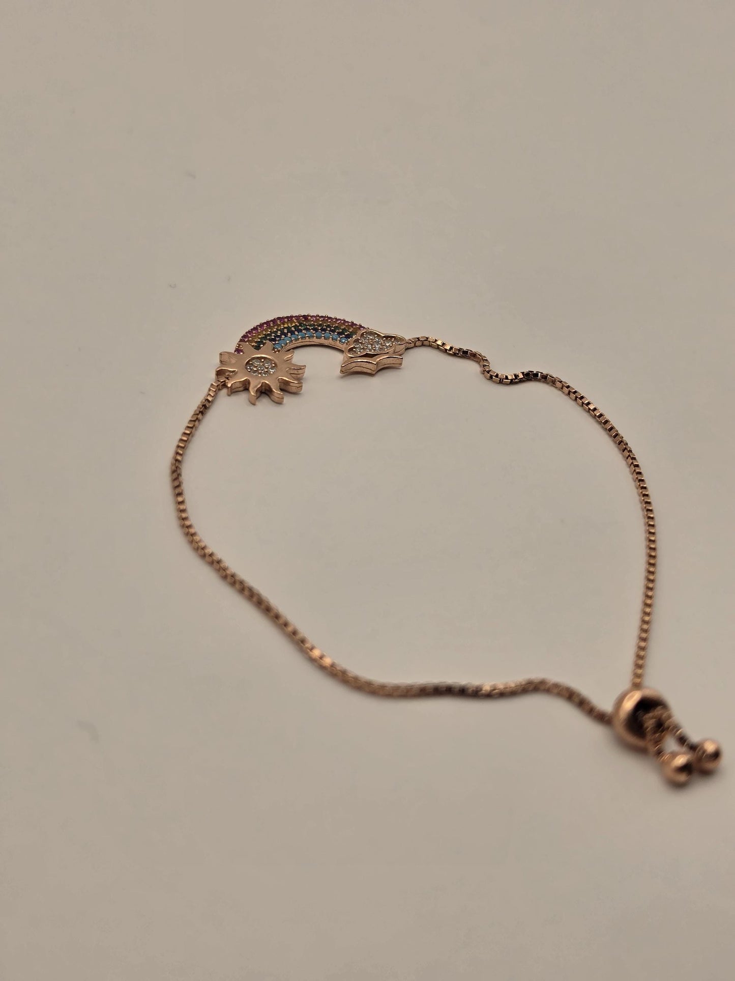 Rose Gold Plated Sterling Silver Rainbow Bracelet, Adjustable Box Chain 925