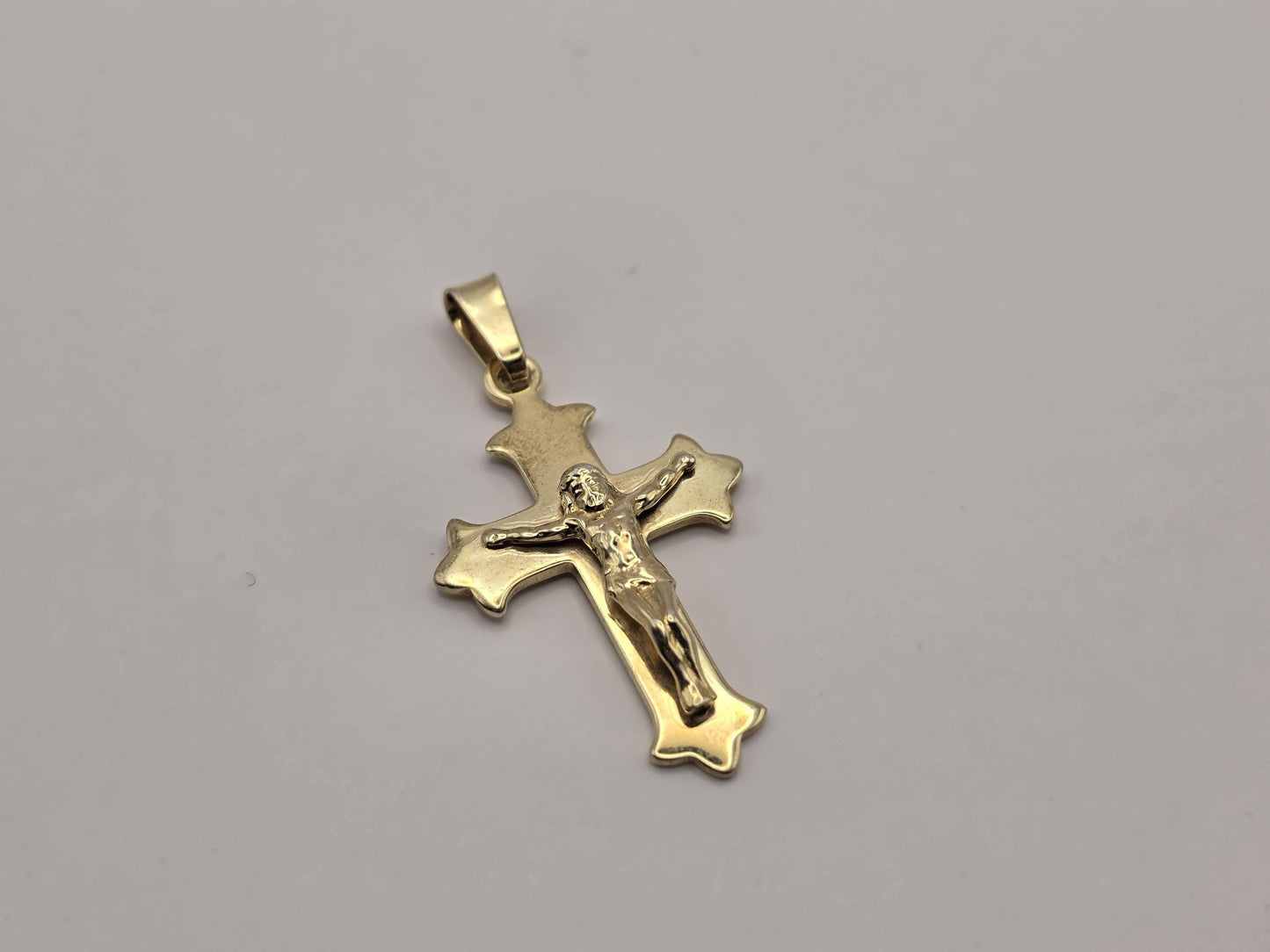 Gold Plated Sterling Silver Crucifix Pendant, Flared Arm Cross with Corpus 925