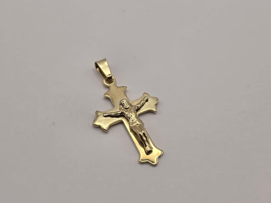 Gold Plated Sterling Silver Crucifix Pendant, Flared Arm Cross with Corpus 925