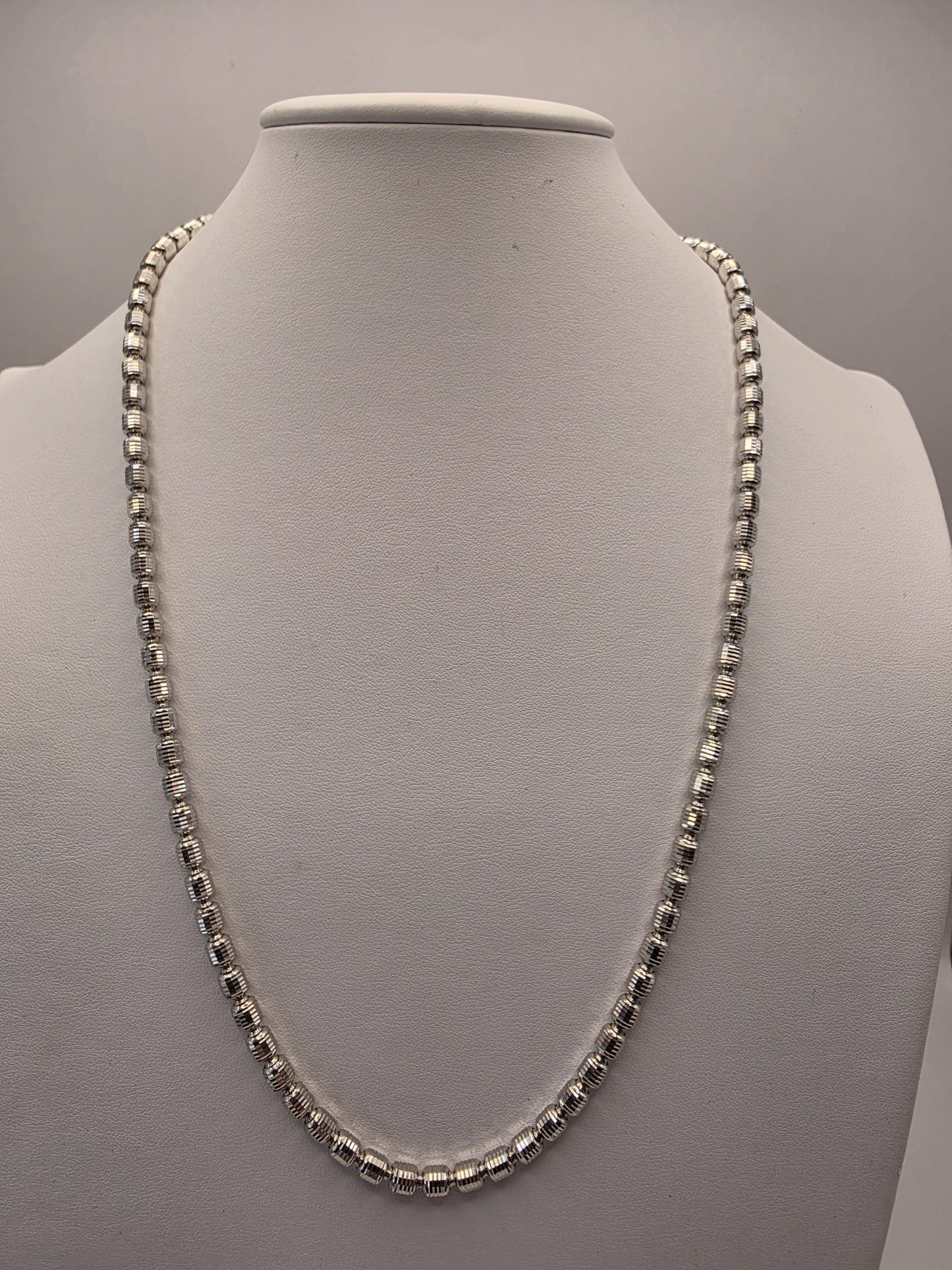 Sterling Silver Diamond Cut Drum Bead Chain Necklace — 4.8mm 24 Inch 925
