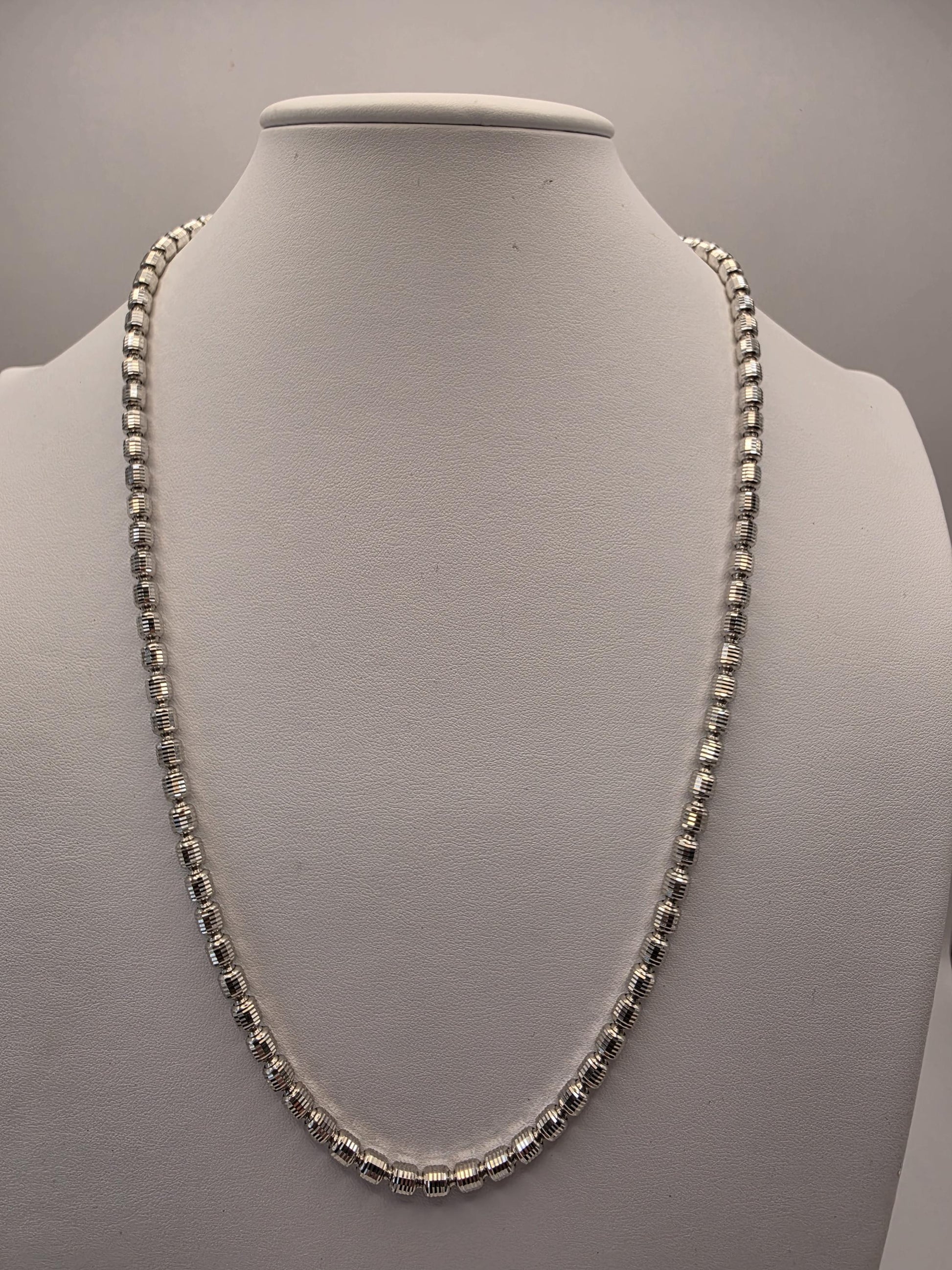 Sterling Silver Diamond Cut Drum Bead Chain Necklace — 4.8mm 24 Inch 925