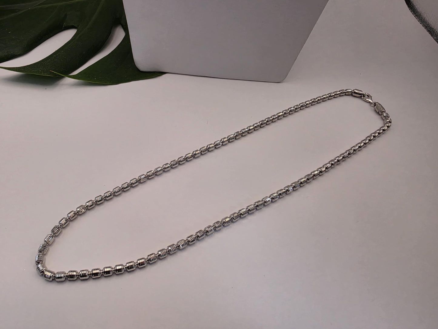 Sterling Silver Diamond Cut Drum Bead Chain Necklace — 4.8mm 24 Inch 925