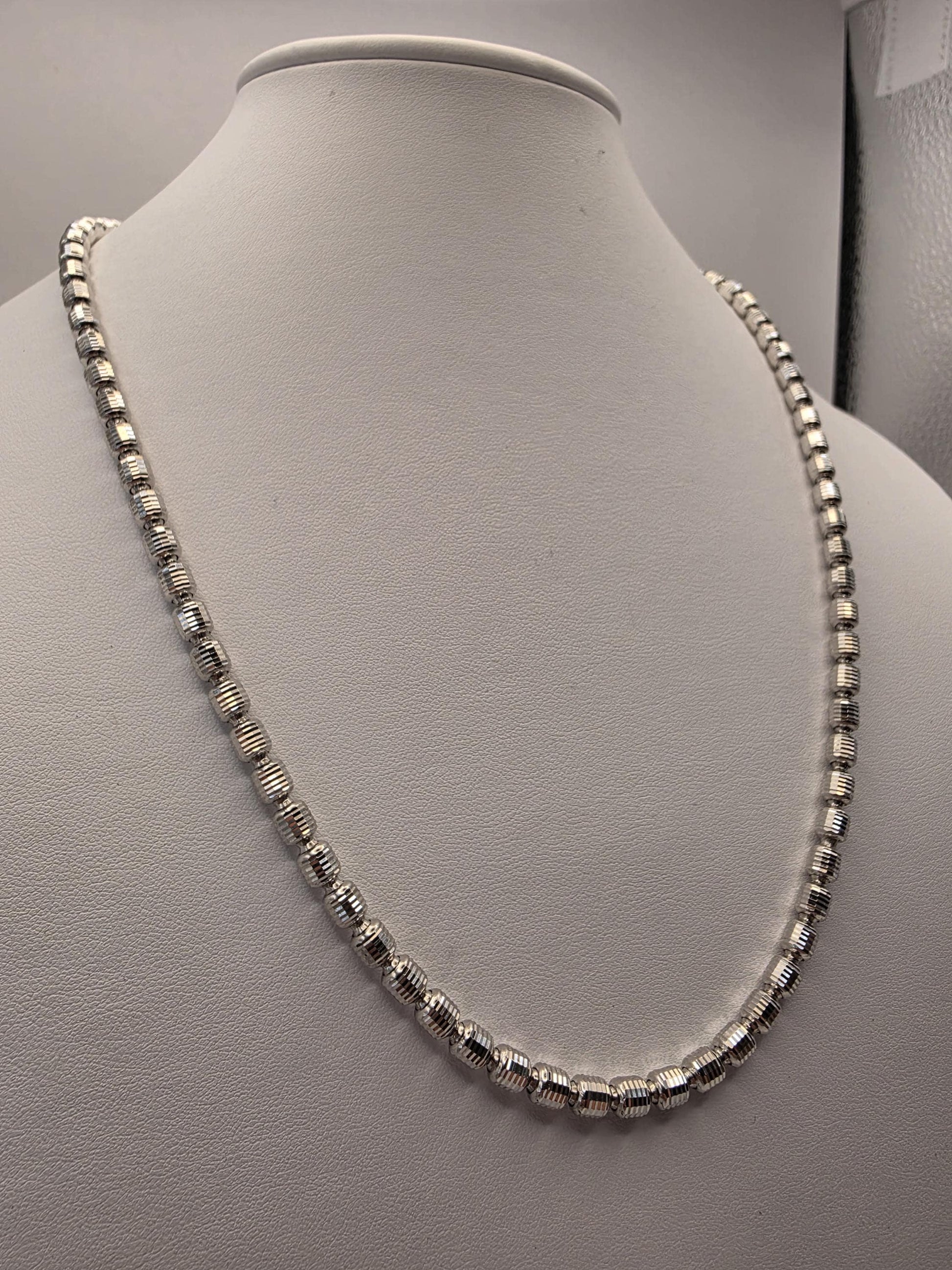 Sterling Silver Diamond Cut Drum Bead Chain Necklace — 4.8mm 22 Inch 925