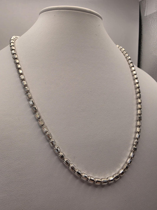 Sterling Silver Diamond Cut Drum Bead Chain Necklace — 4.8mm 22 Inch 925