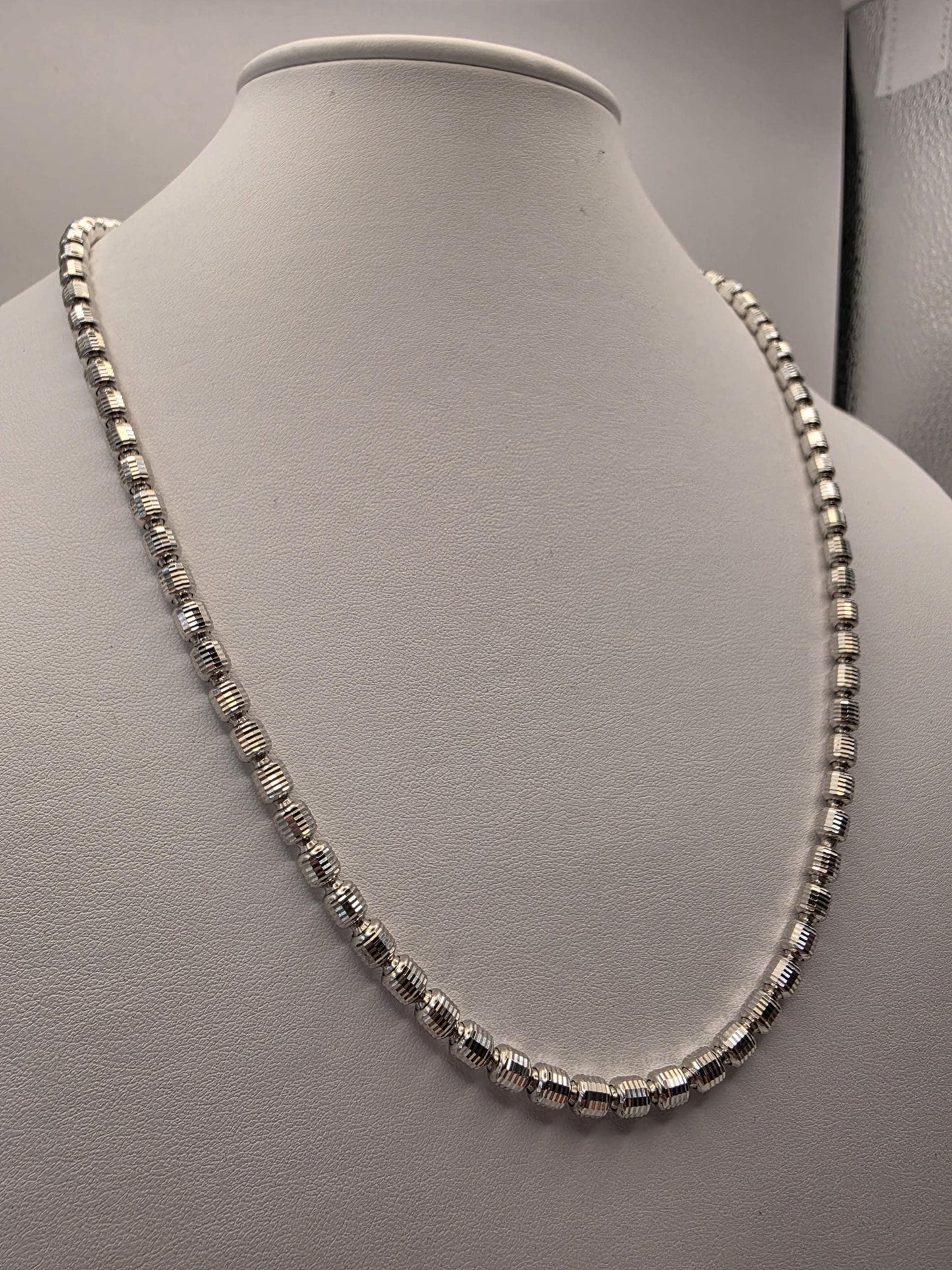 Sterling Silver Diamond Cut Drum Bead Chain Necklace — 4.8mm 22 Inch 925