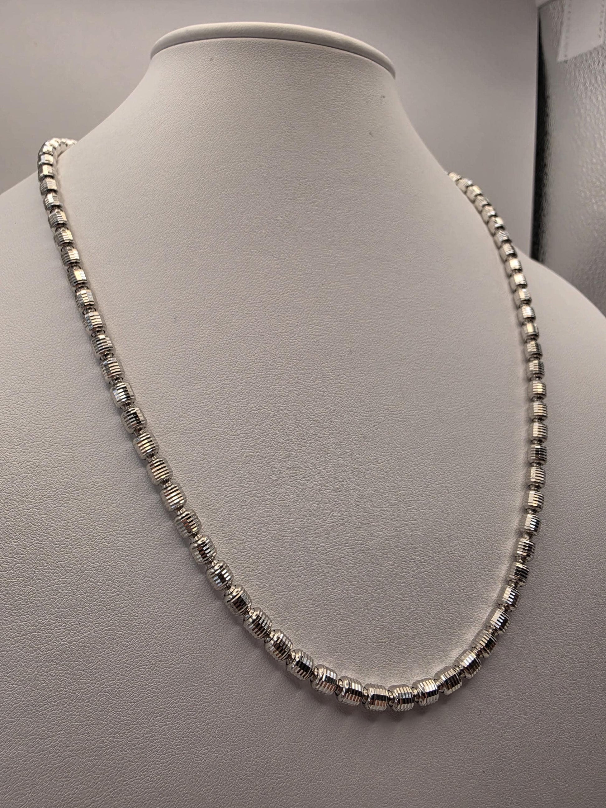 Sterling Silver Diamond Cut Drum Bead Chain Necklace — 4.8mm 22 Inch 925