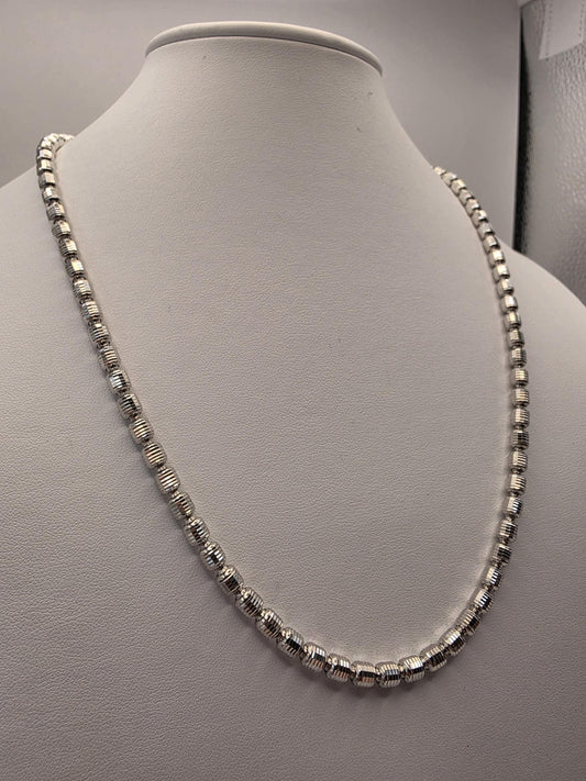 Sterling Silver Diamond Cut Drum Bead Chain Necklace — 4.8mm 22 Inch 925