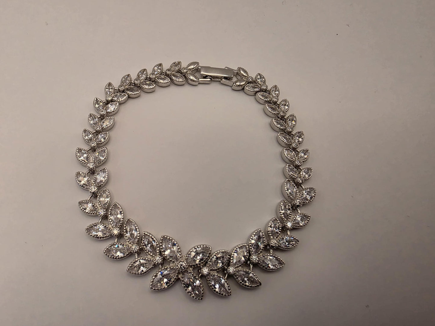 Sterling Silver Marquise CZ Leaf Tennis Bracelet — Graduated Laurel Design 925