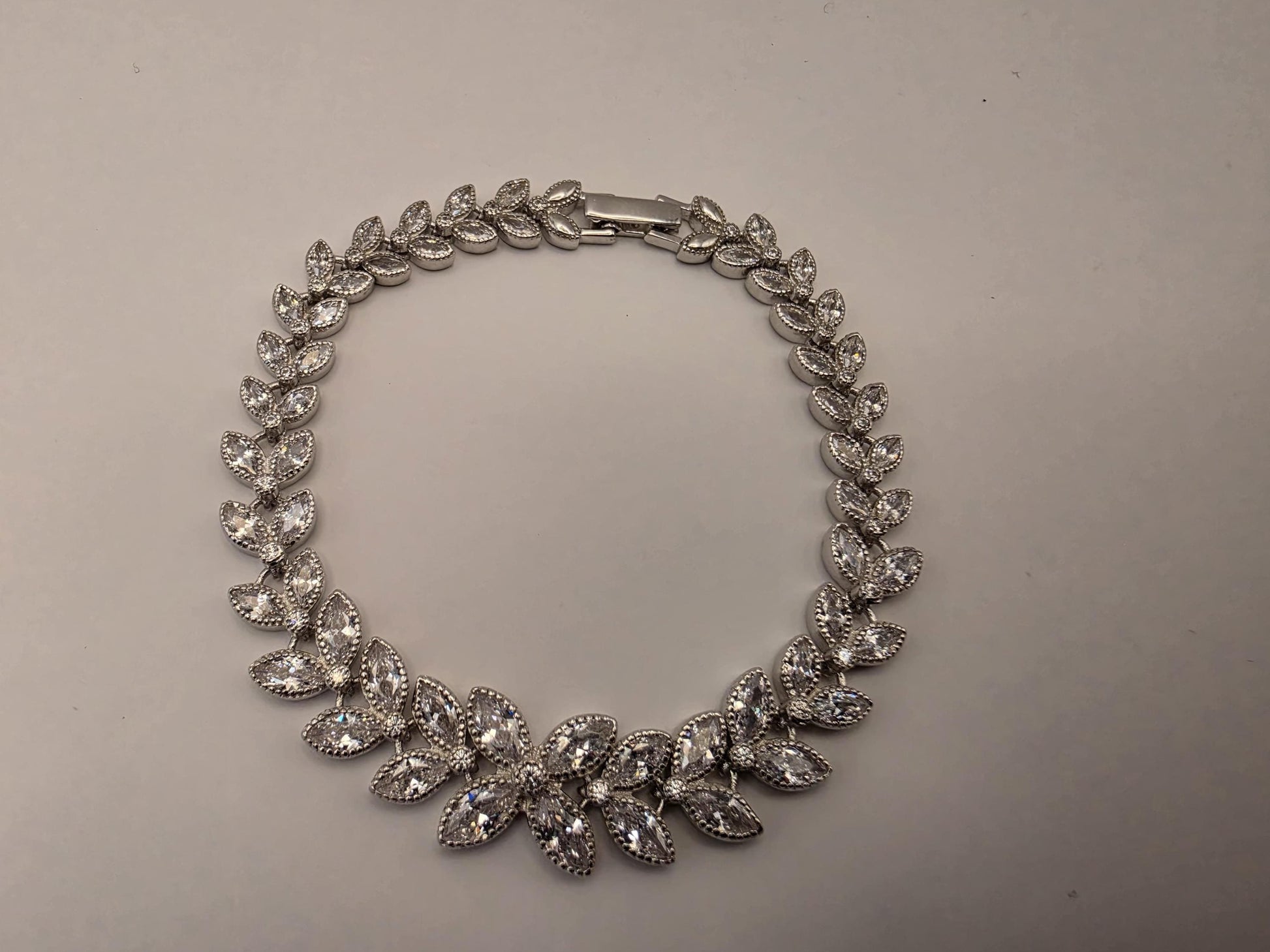 Sterling Silver Marquise CZ Leaf Tennis Bracelet — Graduated Laurel Design 925