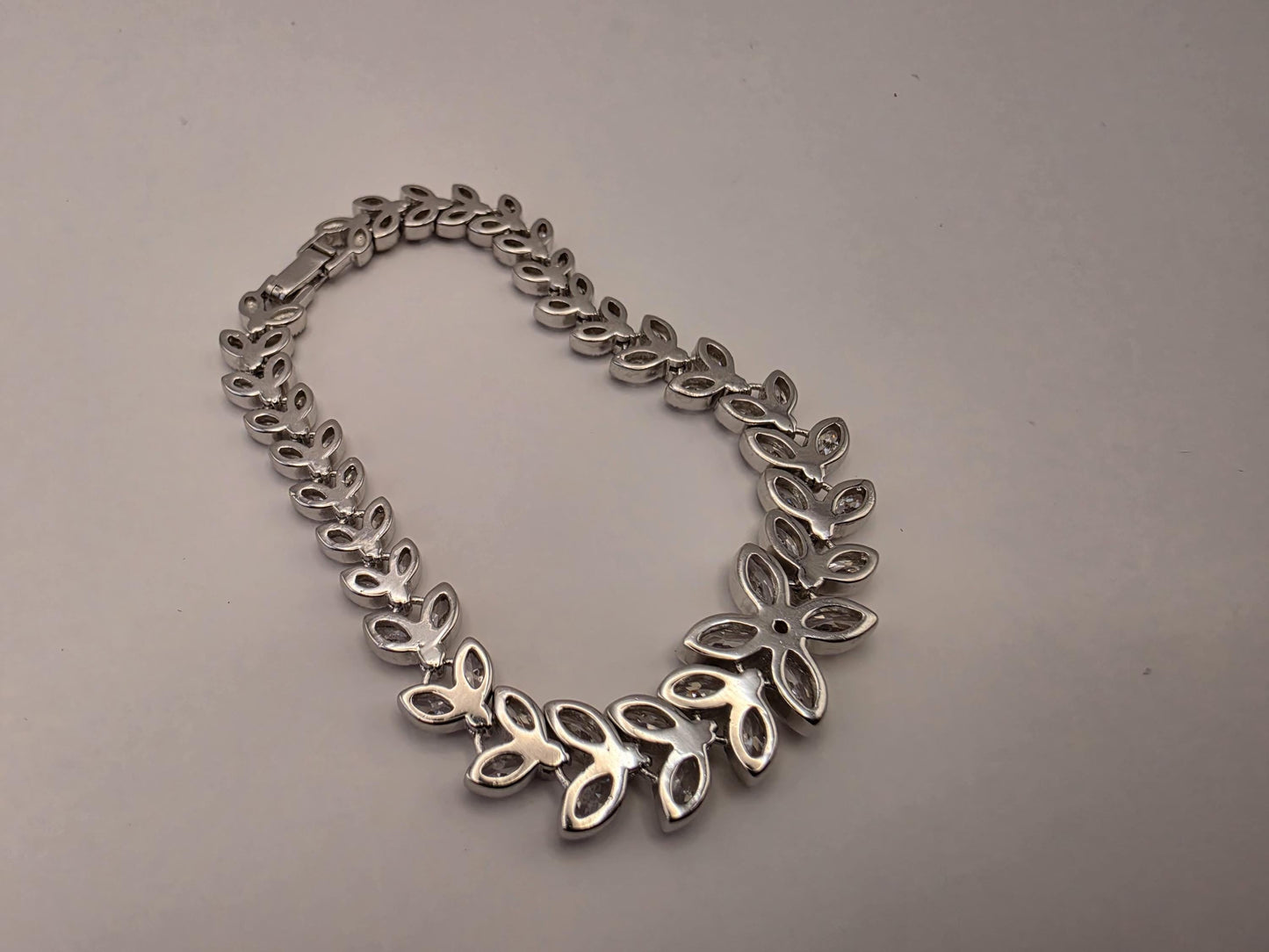 Sterling Silver Marquise CZ Leaf Tennis Bracelet — Graduated Laurel Design 925