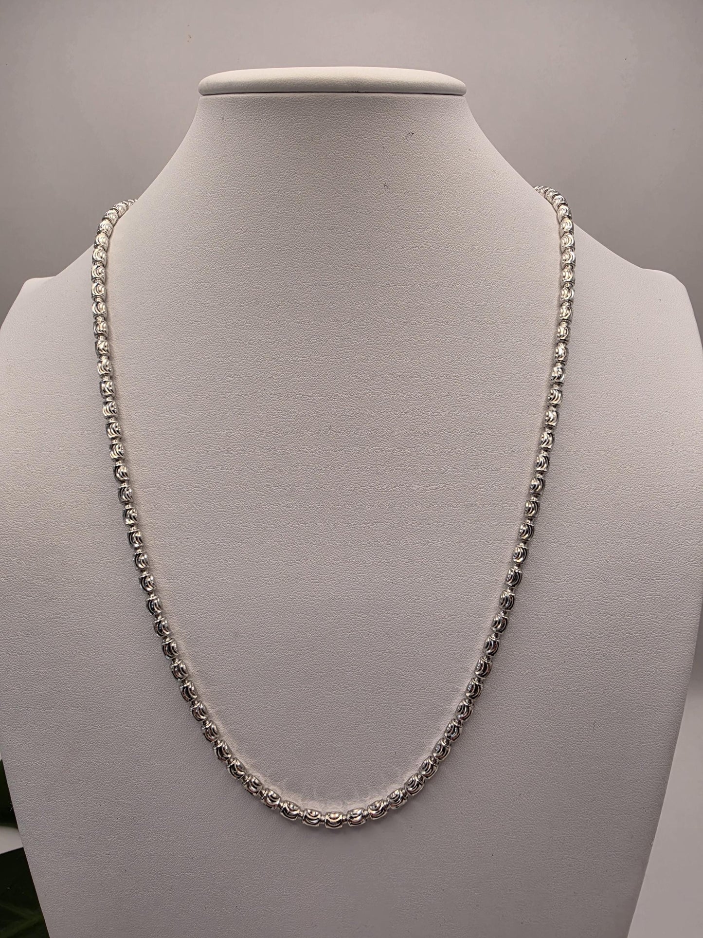 Sterling Silver Diamond Cut Round Bead Chain Necklace — 4mm 24 Inch 925