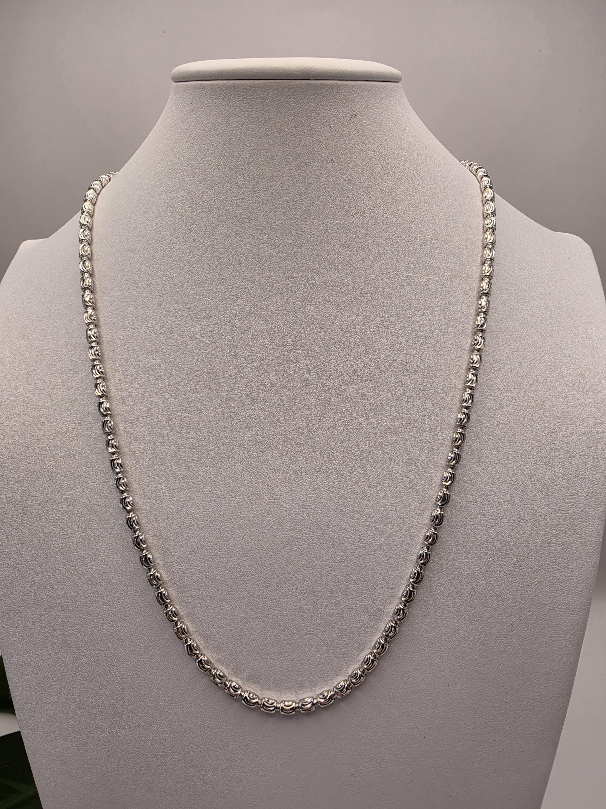 Sterling Silver Diamond Cut Round Bead Chain Necklace — 4mm 24 Inch 925