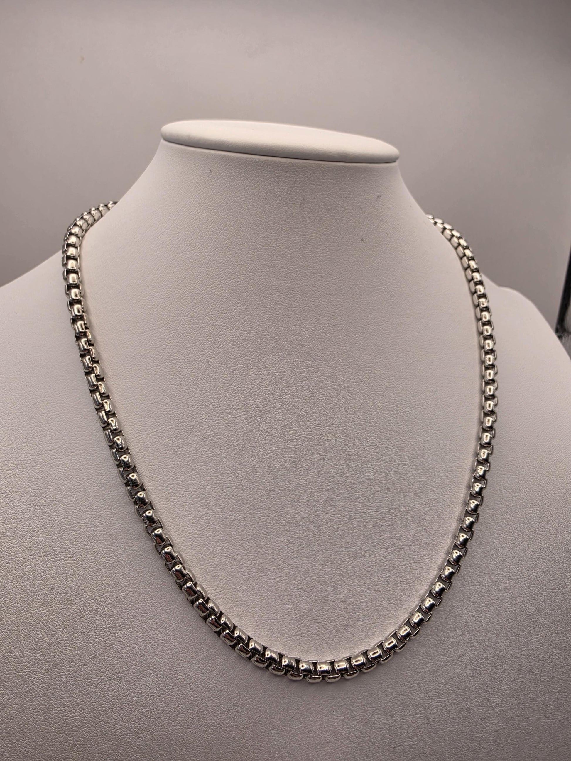 Sterling Silver Round Box Chain Necklace — 4mm 20 Inch Heavy 925