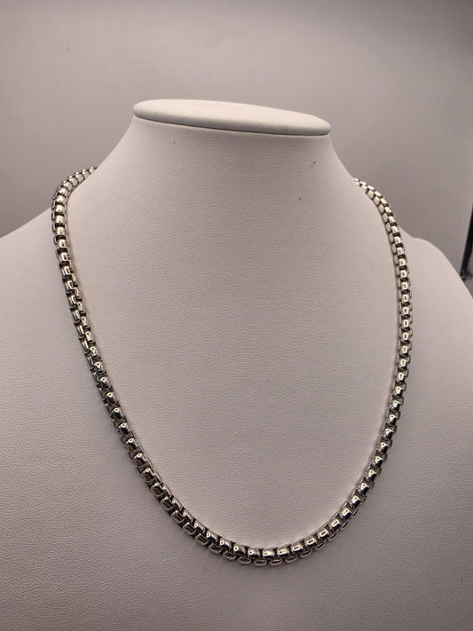 Sterling Silver Round Box Chain Necklace — 4mm 20 Inch Heavy 925