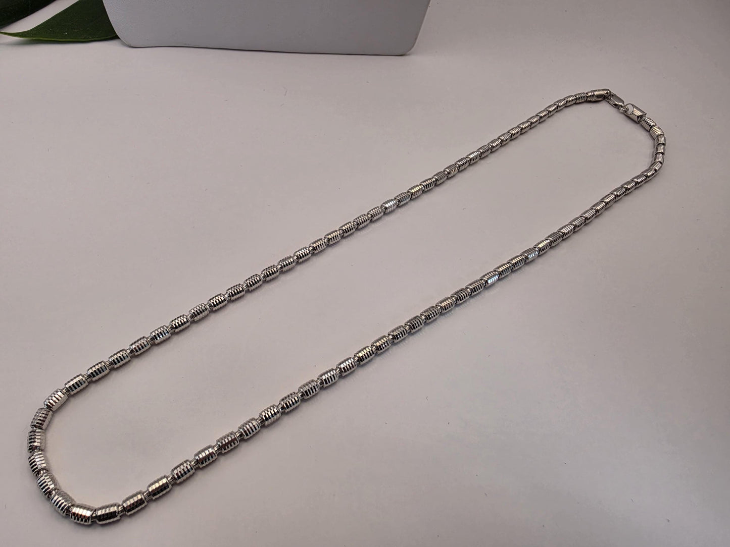 Sterling Silver Diamond Cut Drum Bead Chain Necklace — 3.6mm 22 Inch 925