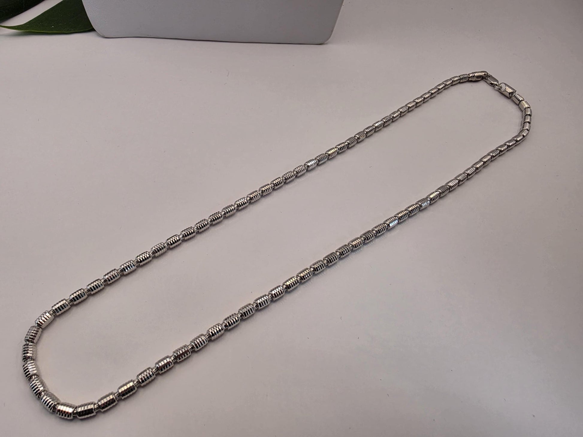 Sterling Silver Diamond Cut Drum Bead Chain Necklace — 3.6mm 22 Inch 925