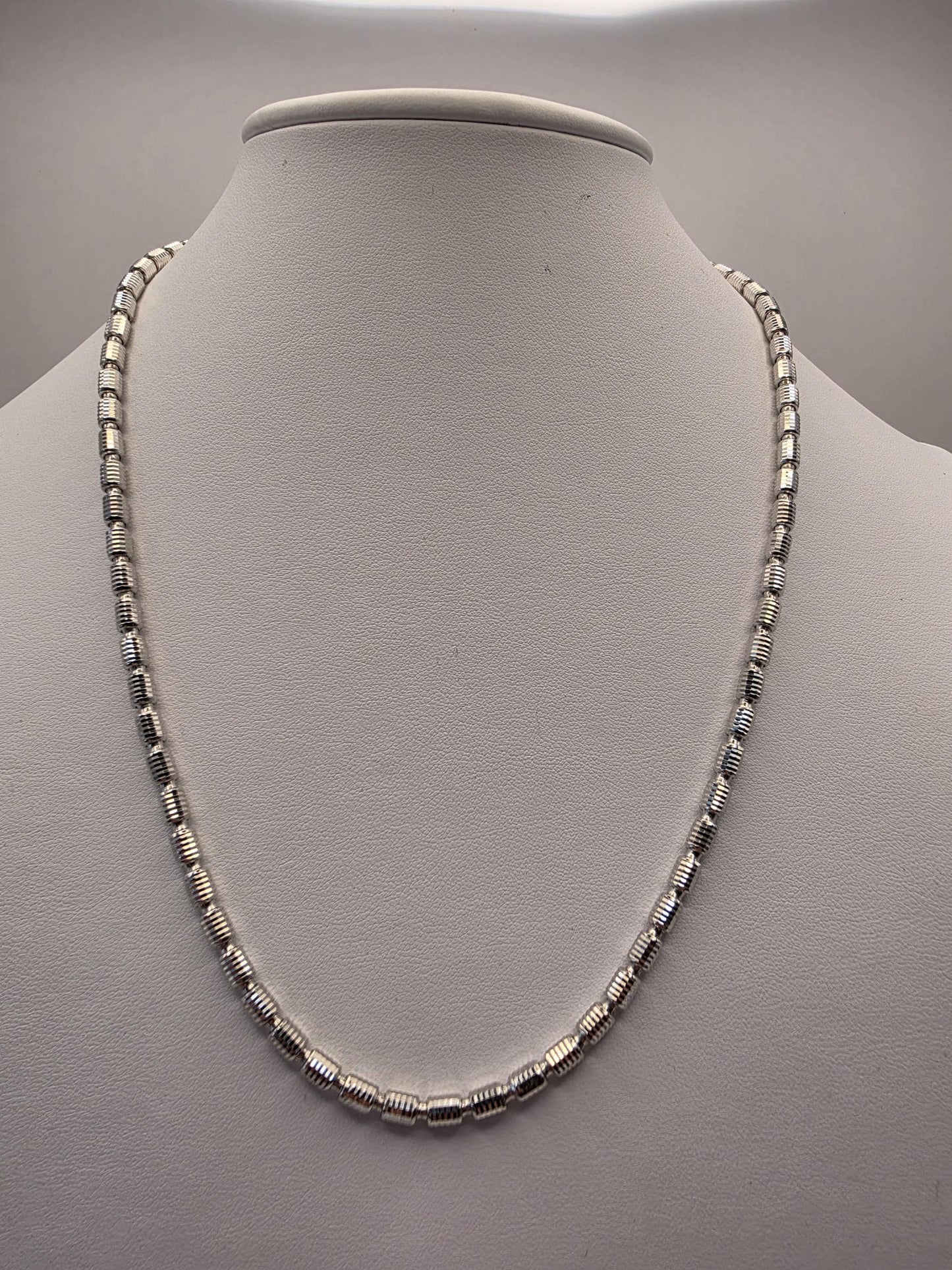 Sterling Silver Diamond Cut Drum Bead Chain Necklace — 3.6mm 20 Inch 925
