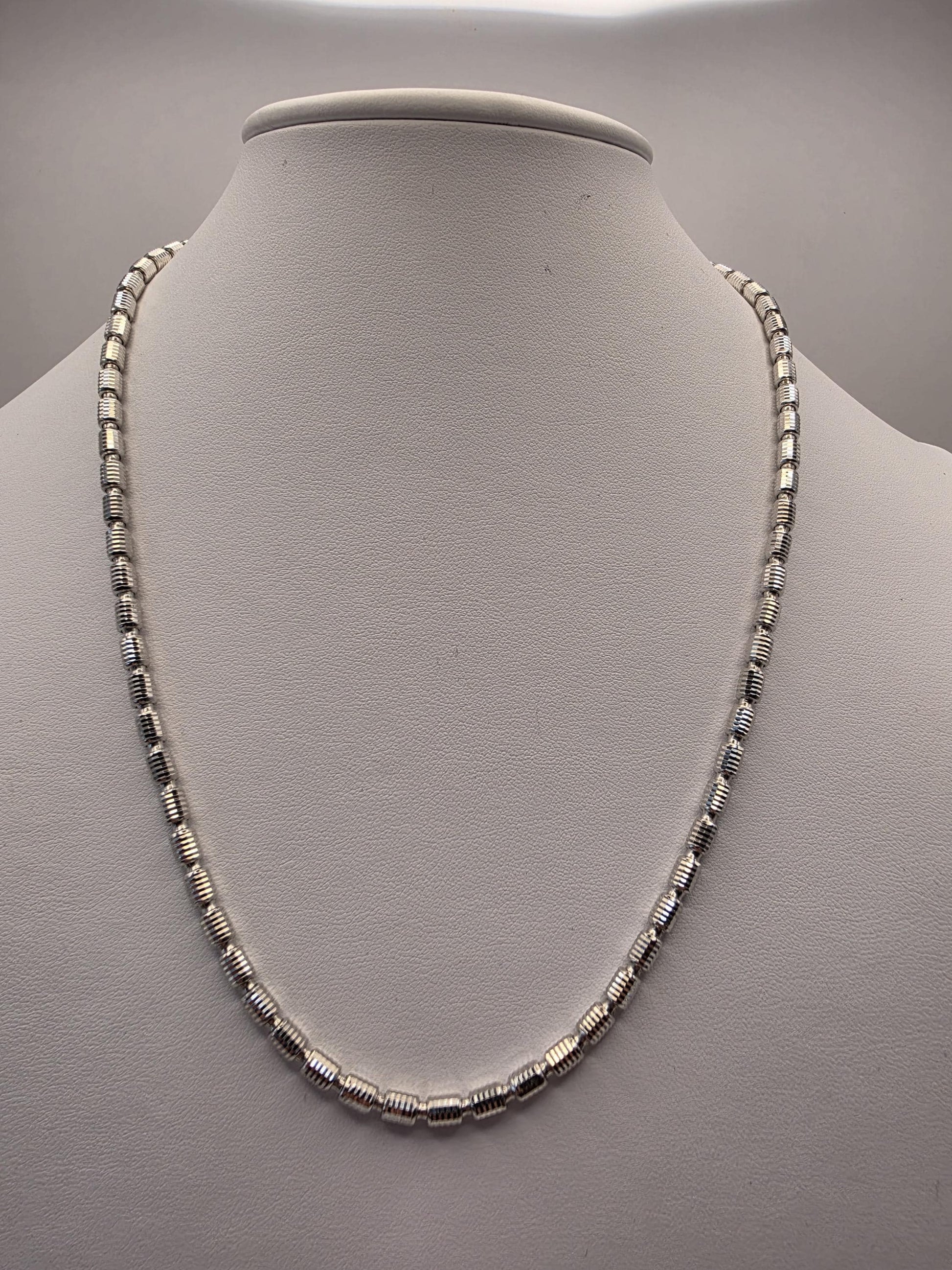 Sterling Silver Diamond Cut Drum Bead Chain Necklace — 3.6mm 20 Inch 925